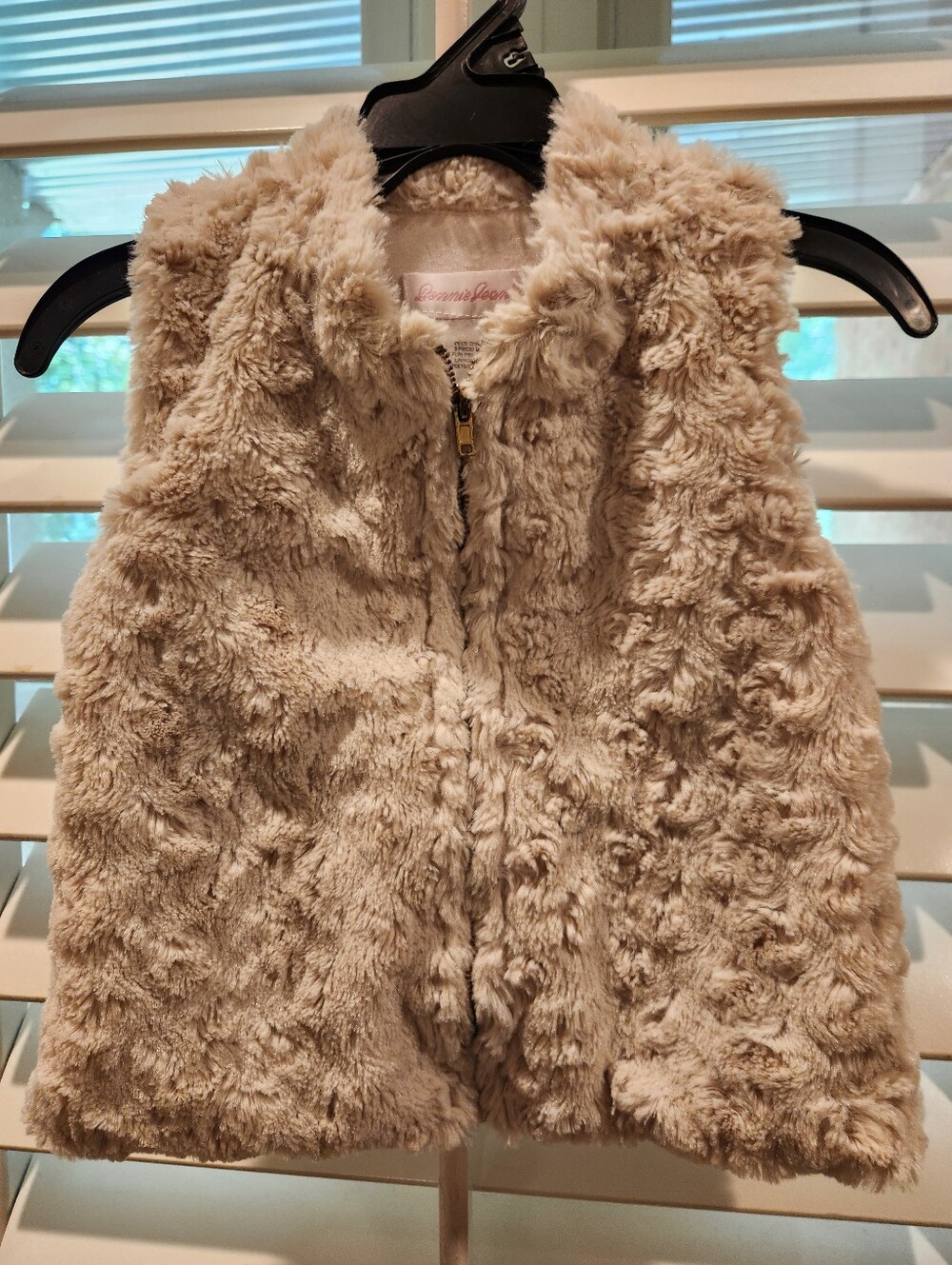 Bonnie Jean Plush Faux Fur Vest - Beige, Size 3T
